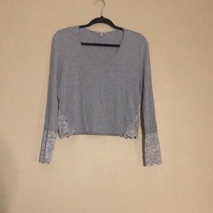 Grey Cropped Top with Lace Details